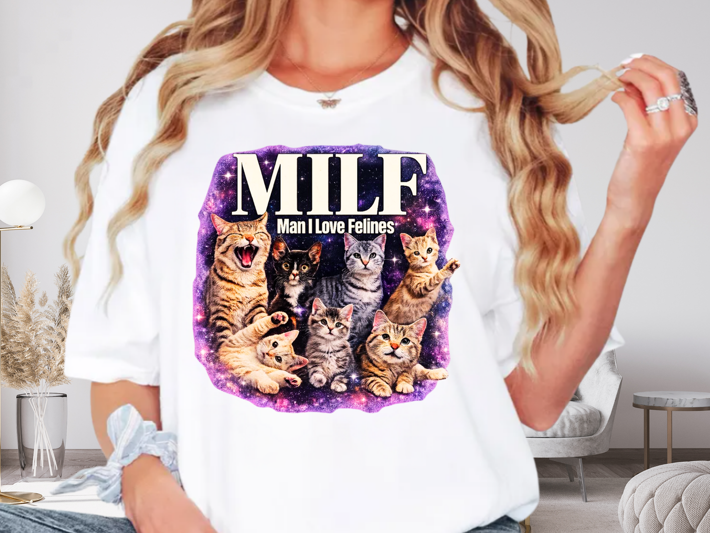 MILF Man I Love Felines T-Shirt – Funny Cat Lover Galaxy Design | Comfort Colors 1717 Unisex Tee