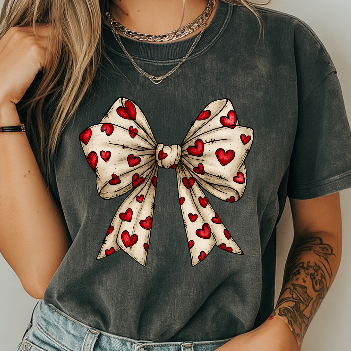 Comfort Colors® Valentine Coquette Bow Hearts Graphic T-Shirt