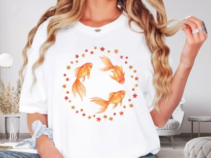 Goldfish Circle Graphic T-Shirt – Watercolor Fish Art | Comfort Colors 1717 Unisex Tee