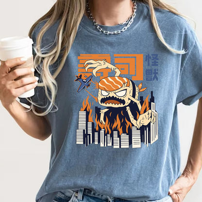 Sushi Kaiju Retro Japanese T-Shirt - Funny Anime Foodie Tee