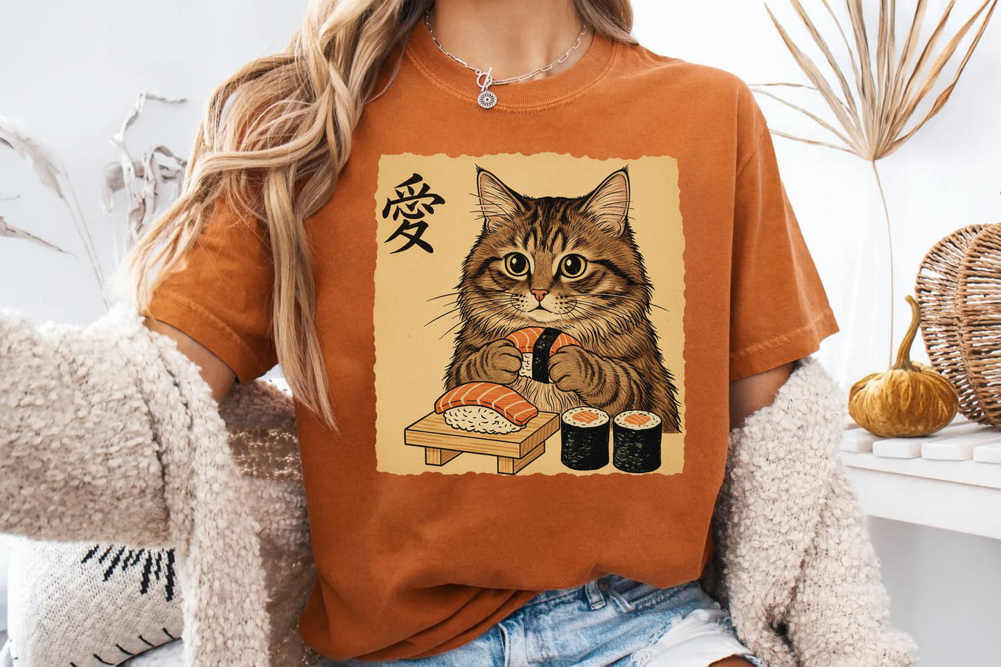 Sushi Cat Japanese Art T-Shirt Vintage Ukiyo-e Graphic Comfort Colors 1717 Tee