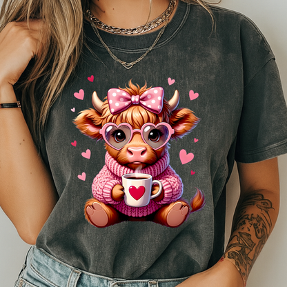 Cute Highland Cow Valentine T-Shirt – Cozy Pink Cow Graphic | Comfort Colors 1717