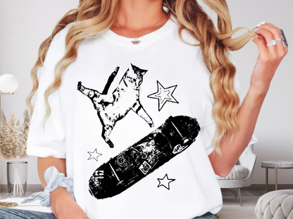 Skate Cat Graphic T-Shirt – Grunge Punk Illustration | Comfort Colors 1717 Unisex Tee