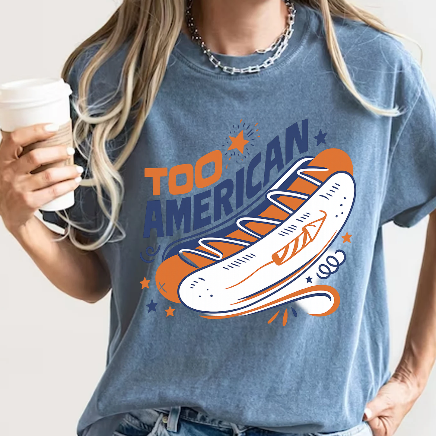Too American Retro Hot Dog Shirt - Funny 4th of July Tee