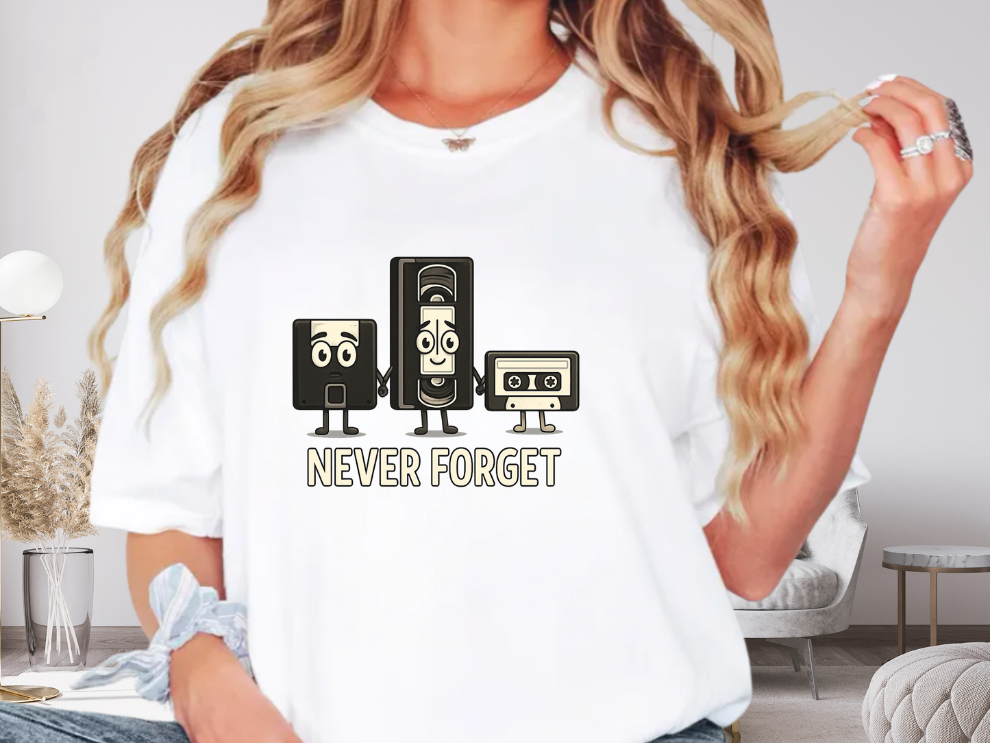 Never Forget Retro Tech T-Shirt | Funny VHS Floppy Disk & Cassette Graphic | Comfort Colors 1717 Nostalgia Tee