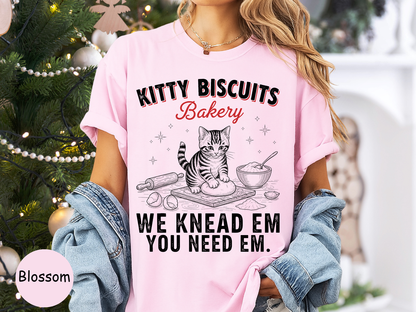 Funny 'Kitty Biscuits Bakery' T-Shirt | Cute Cat Kneading Dough Tee | Comfort Colors® 1717