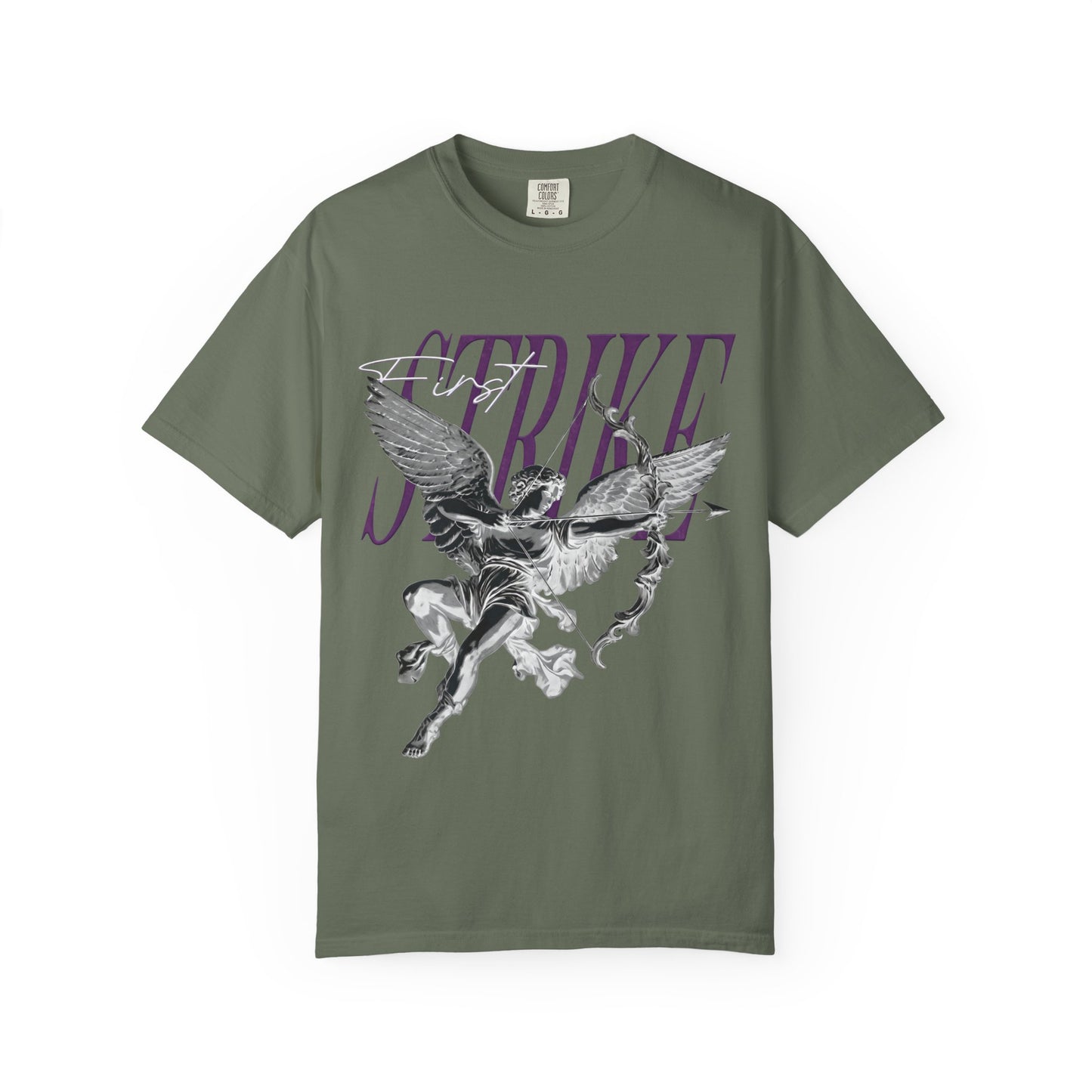 Y2K Chrome Angel Graphic T-Shirt - "First Strike" Cupid Streetwear Tee - Vintage Wash