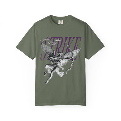 Y2K Chrome Angel Graphic T-Shirt - "First Strike" Cupid Streetwear Tee - Vintage Wash