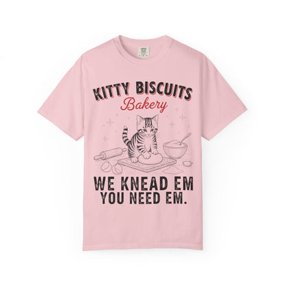 Funny 'Kitty Biscuits Bakery' T-Shirt | Cute Cat Kneading Dough Tee | Comfort Colors® 1717