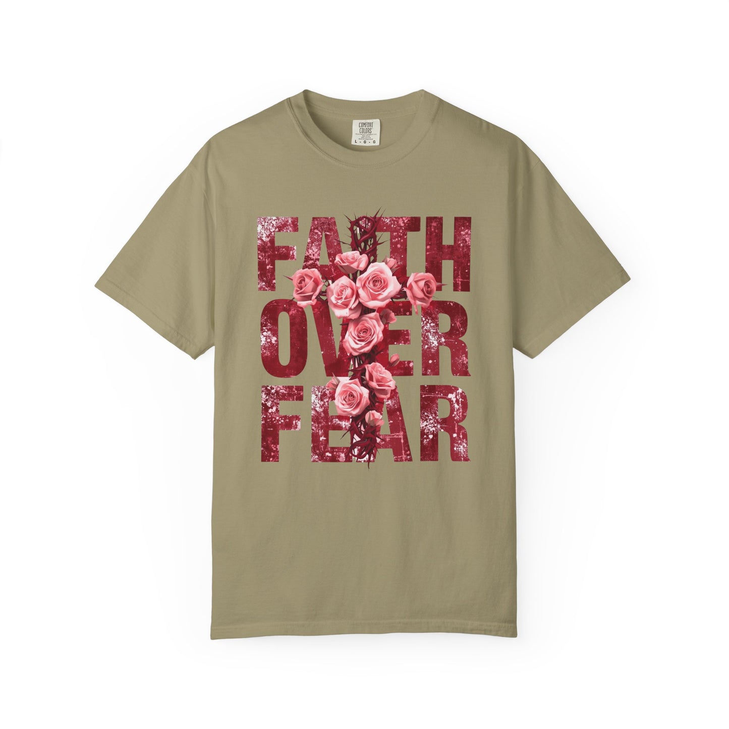 Faith Over Fear T-Shirt – Christian Floral Cross Design | Comfort Colors 1717 Unisex Tee