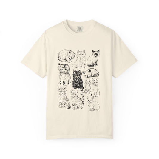 Dark Cat Illustration T-Shirt – Minimal Gothic Line Art | Comfort Colors 1717 Unisex Tee