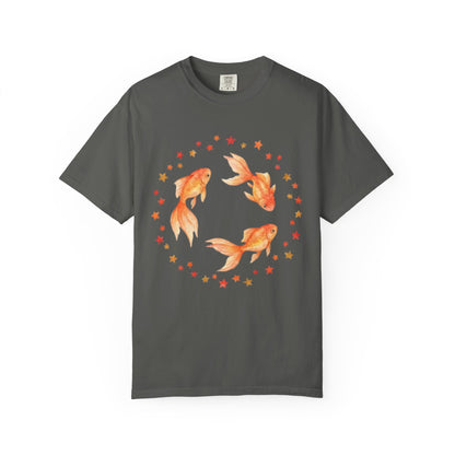 Goldfish Circle Graphic T-Shirt – Watercolor Fish Art | Comfort Colors 1717 Unisex Tee