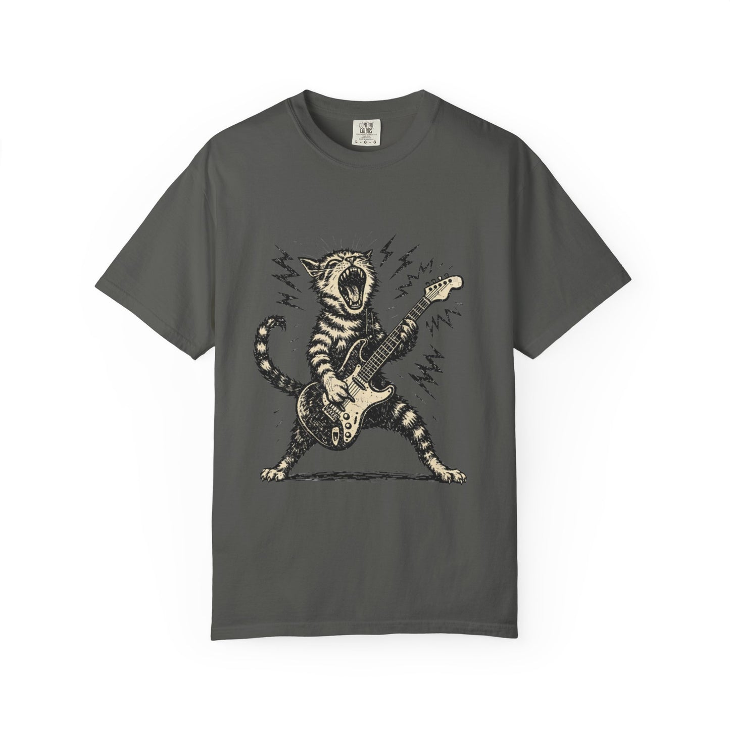Rock Guitar Cat T-Shirt – Punk Rock Cat Graphic | Comfort Colors 1717