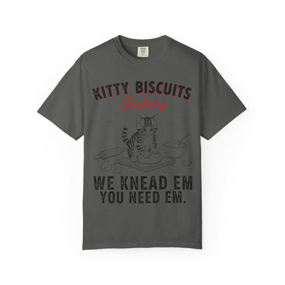 Funny 'Kitty Biscuits Bakery' T-Shirt | Cute Cat Kneading Dough Tee | Comfort Colors® 1717