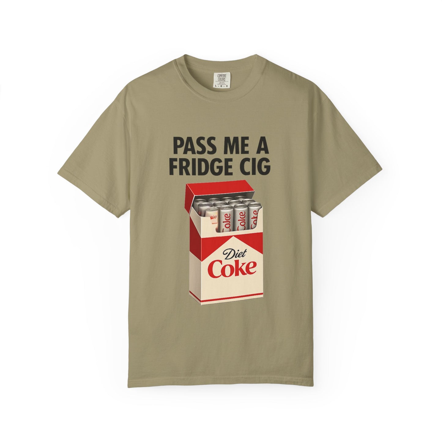 Pass Me A Fridge Cig T-Shirt | Funny Diet Coke Cigarette Pack Graphic Tee | Ironic Meme Shirt for Soda Lovers
