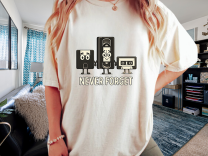 Never Forget Retro Tech T-Shirt | Funny VHS Floppy Disk & Cassette Graphic | Comfort Colors 1717 Nostalgia Tee