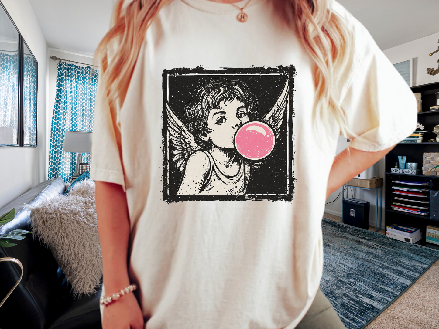 Retro 'Bubblegum Angel' Cherub T-Shirt | Grunge Coquette Aesthetic Tee | Comfort Colors® 1717