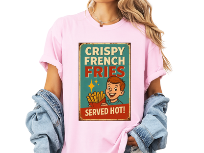 Crispy French Fries Retro Diner T-Shirt | Vintage Boy & Fast Food Ad | Comfort Colors 1717 Tee