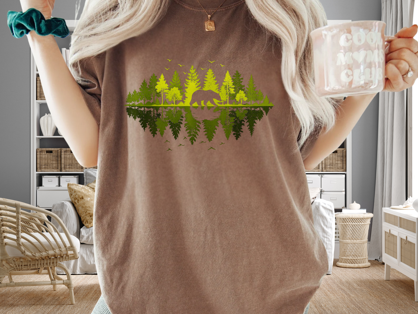 Bear Forest Reflection T-Shirt Nature Lover Graphic Comfort Colors 1717 Hiking Tee