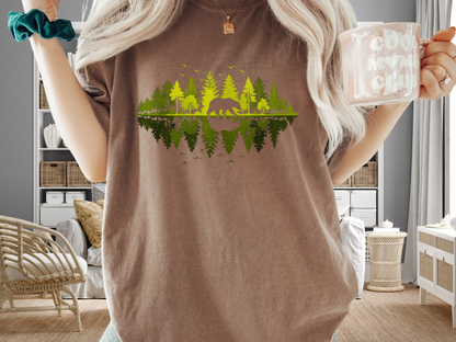 Bear Forest Reflection T-Shirt Nature Lover Graphic Comfort Colors 1717 Hiking Tee