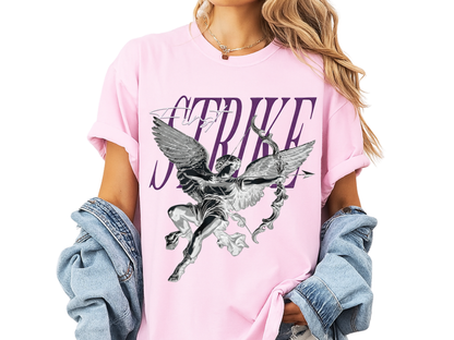 Y2K Chrome Angel Graphic T-Shirt - "First Strike" Cupid Streetwear Tee - Vintage Wash