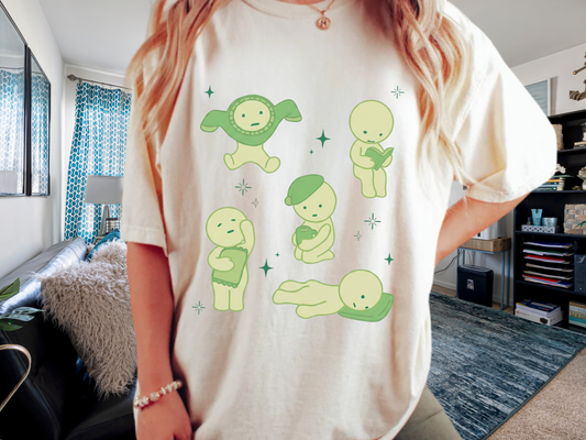 Cute Smiski Style T-Shirt – Green Homebody Graphic | Comfort Colors 1717 Oversized Tee
