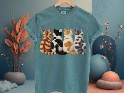 Four Cats Faux Embroidery T-Shirt Funny Cat Mom Graphic Comfort Colors 1717 Tee