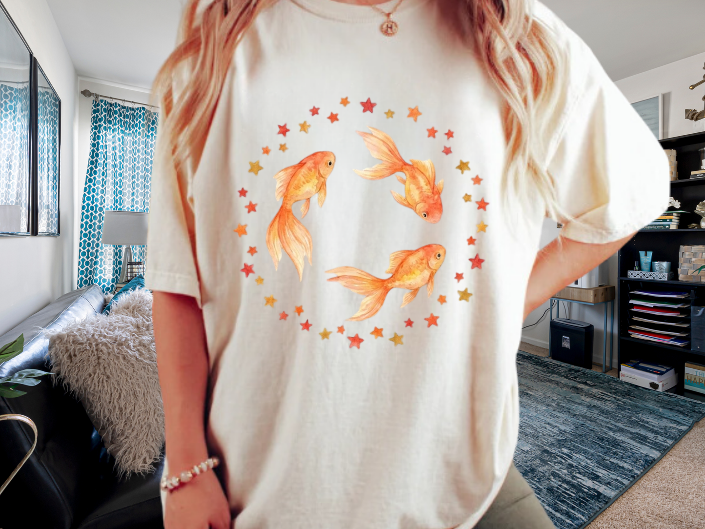 Goldfish Circle Graphic T-Shirt – Watercolor Fish Art | Comfort Colors 1717 Unisex Tee