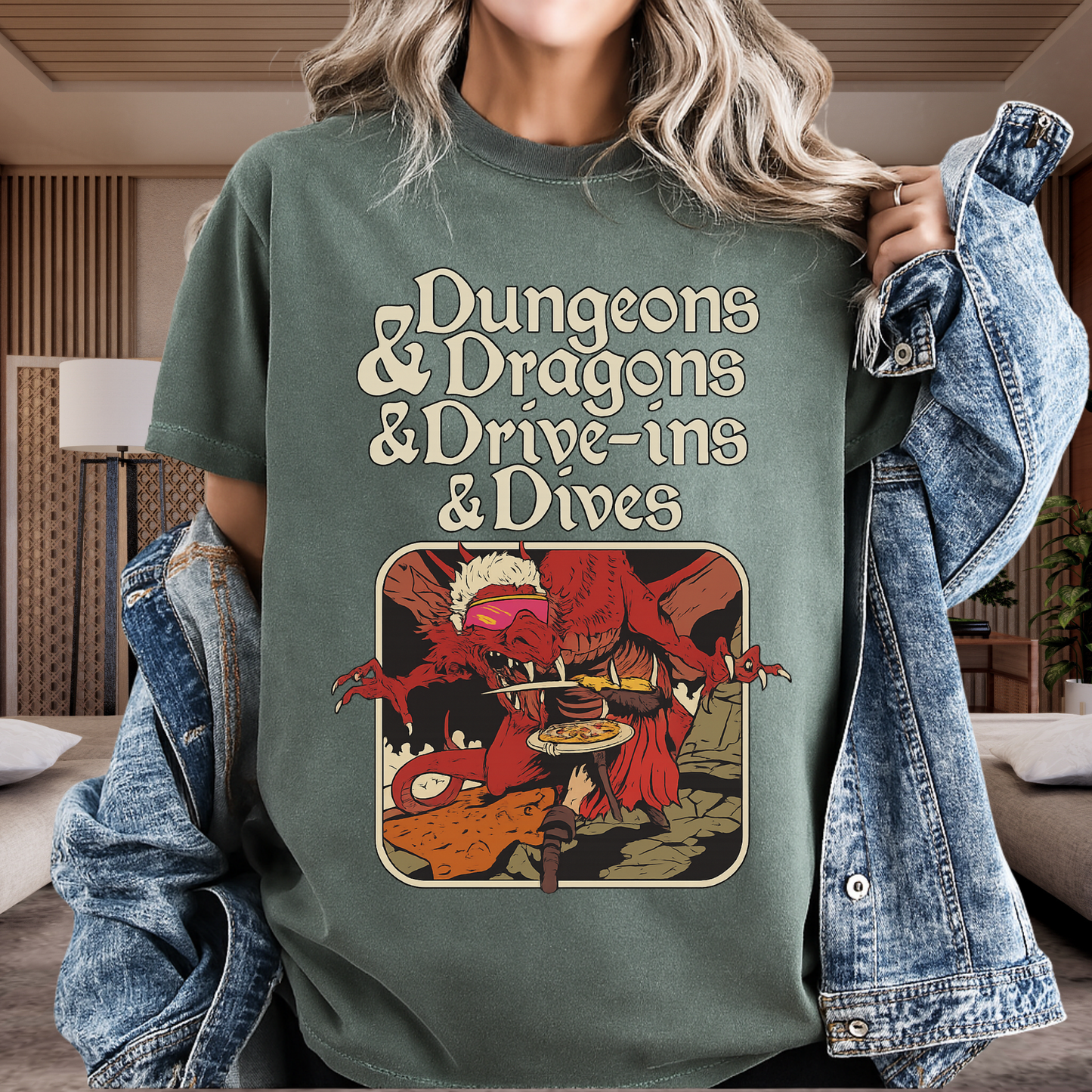 Dungeons and Dragons and Drive Ins and Dives T-Shirt Funny Guy Fieri RPG Mashup Graphic Comfort Colors 1717 Tee