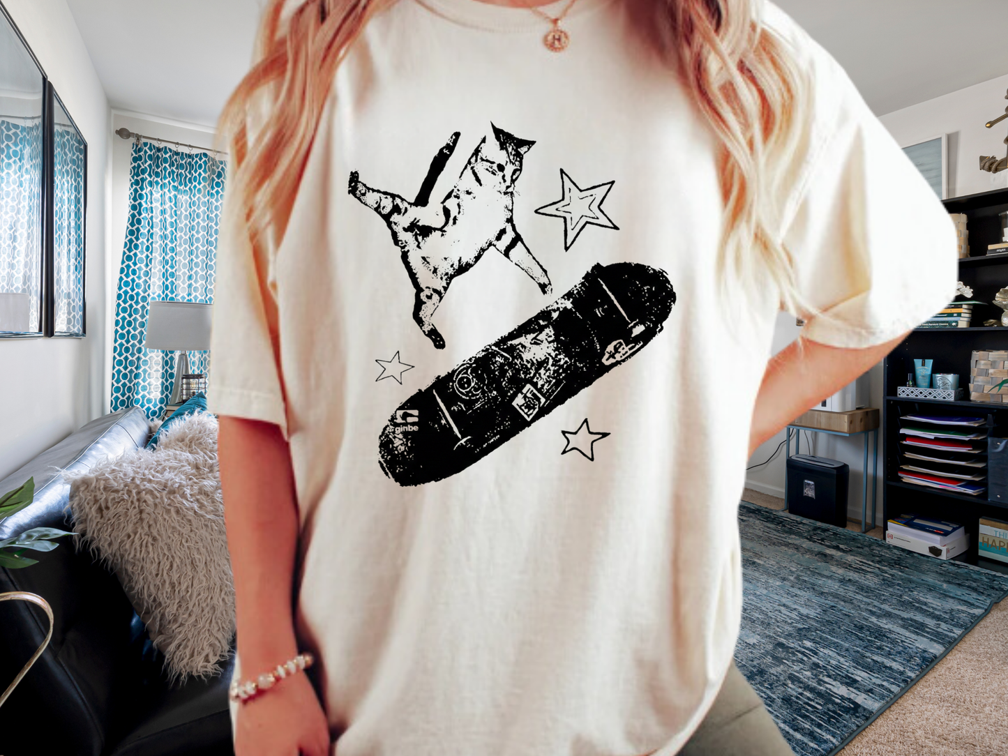 Skate Cat Graphic T-Shirt – Grunge Punk Illustration | Comfort Colors 1717 Unisex Tee