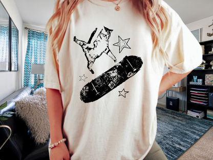 Skate Cat Graphic T-Shirt – Grunge Punk Illustration | Comfort Colors 1717 Unisex Tee