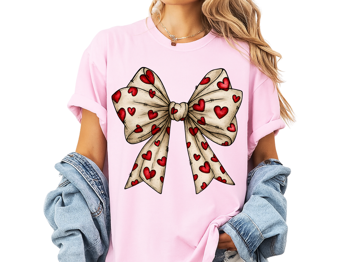 Comfort Colors® Valentine Coquette Bow Hearts Graphic T-Shirt
