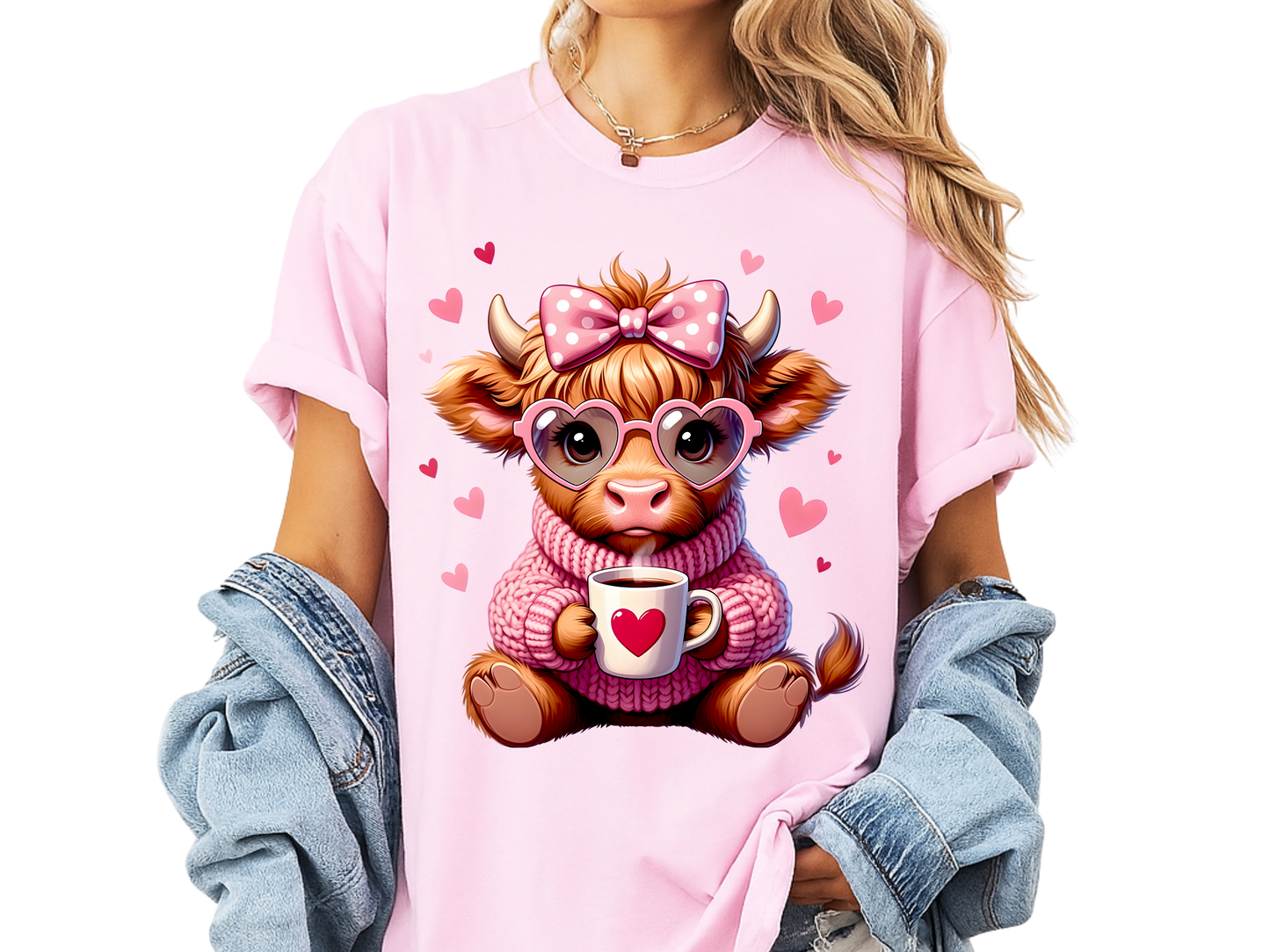 Cute Highland Cow Valentine T-Shirt – Cozy Pink Cow Graphic | Comfort Colors 1717