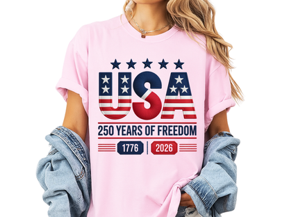USA 250 Years Faux Embroidery T-Shirt | 1776-2026 Patriotic Stitched Graphic | Comfort Colors 1717 Tee