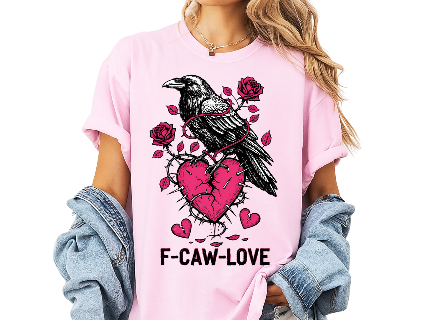 Funny Raven 'F-CAW-LOVE' T-Shirt | Anti-Valentine's Crow Pun Tee | Comfort Colors® 1717