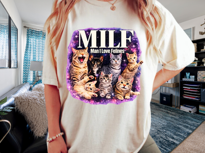 MILF Man I Love Felines T-Shirt – Funny Cat Lover Galaxy Design | Comfort Colors 1717 Unisex Tee