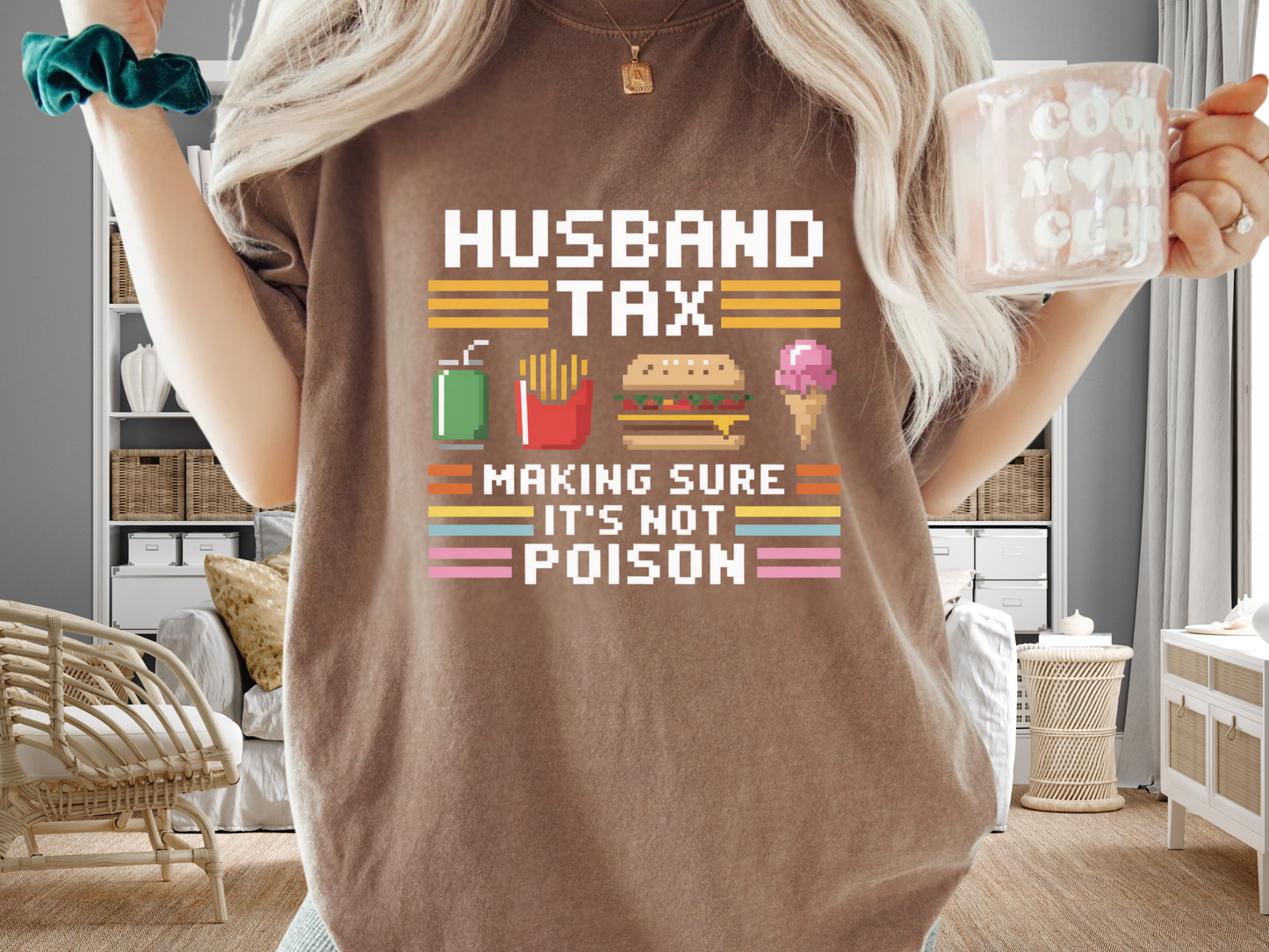 Husband Tax Funny Gamer T-Shirt Retro Pixel Art Food Graphic Comfort Colors 1717 Dad Tee