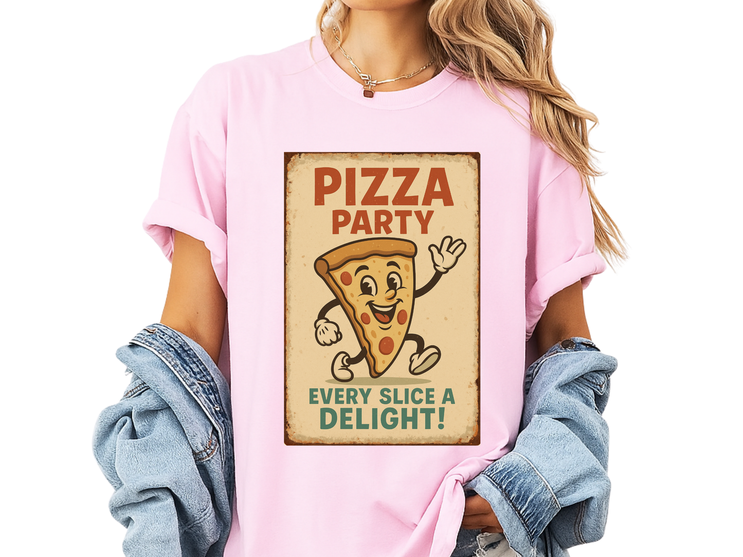 Pizza Party Vintage Mascot T-Shirt | Retro Cartoon Slice Graphic | Comfort Colors 1717 Heavyweight Tee