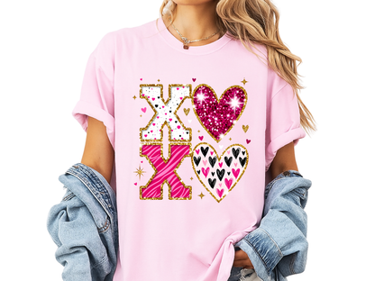 XOXO Faux Glitter Hearts Valentine Comfort Colors 1717 T-Shirt