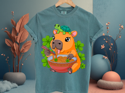 Lucky Capybara Ramen T-Shirt St Patricks Day Turtle Graphic Comfort Colors 1717 Tee
