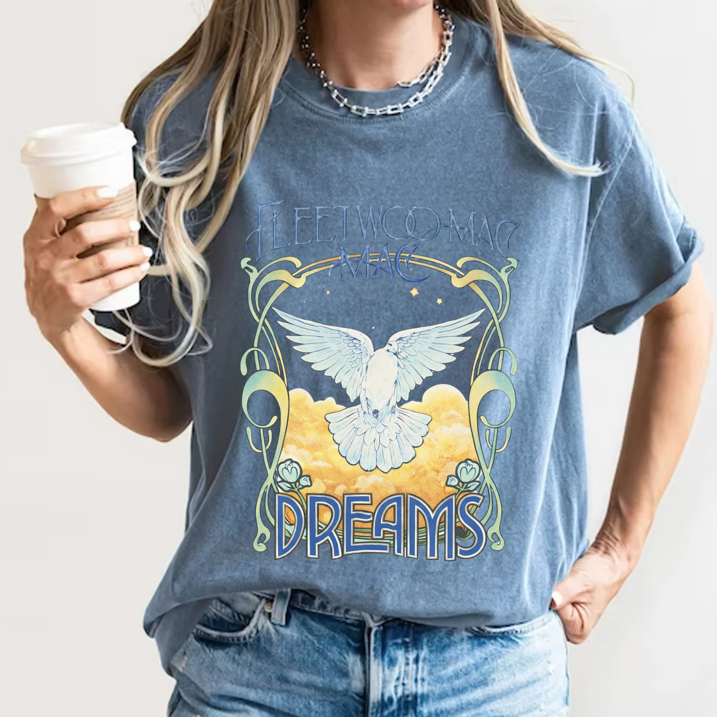Fleetwood Mac Dreams T-Shirt | Art Nouveau White Dove Graphic Tee | Vintage 70s Classic Rock Band Merch