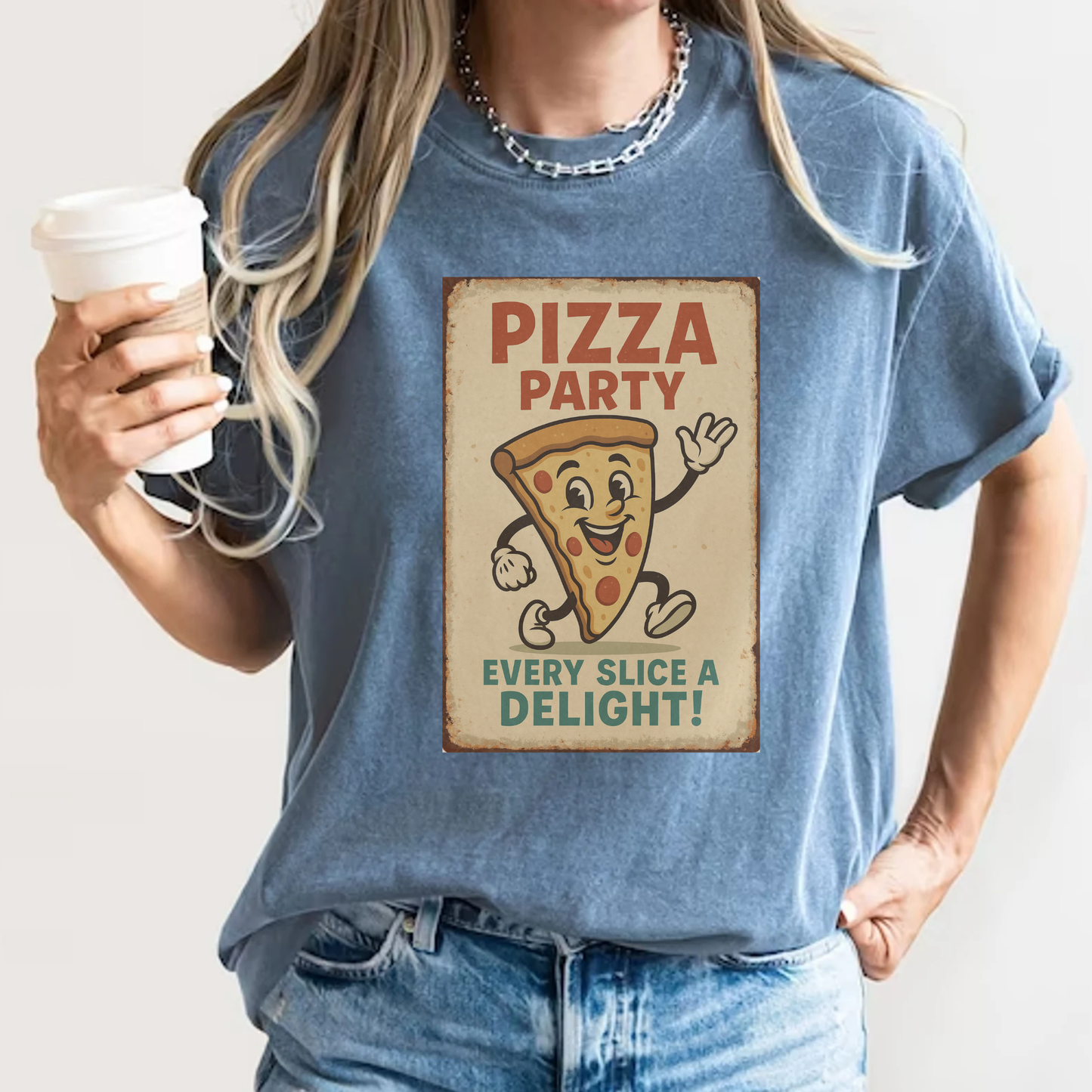 Pizza Party Vintage Mascot T-Shirt | Retro Cartoon Slice Graphic | Comfort Colors 1717 Heavyweight Tee