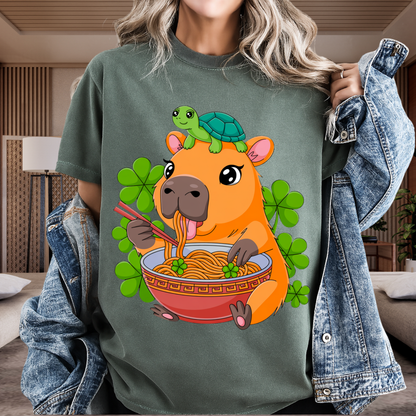 Lucky Capybara Ramen T-Shirt St Patricks Day Turtle Graphic Comfort Colors 1717 Tee