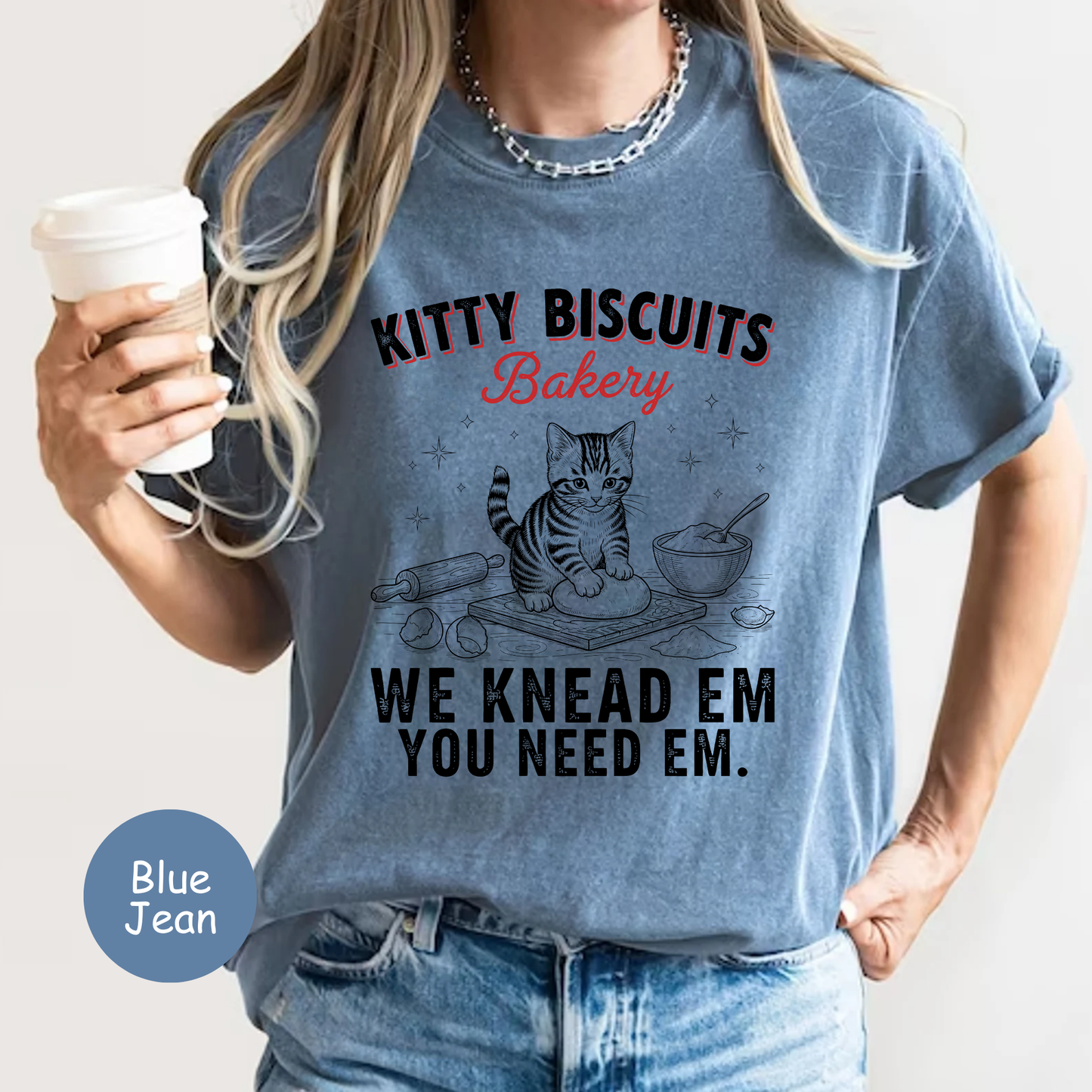 Funny 'Kitty Biscuits Bakery' T-Shirt | Cute Cat Kneading Dough Tee | Comfort Colors® 1717