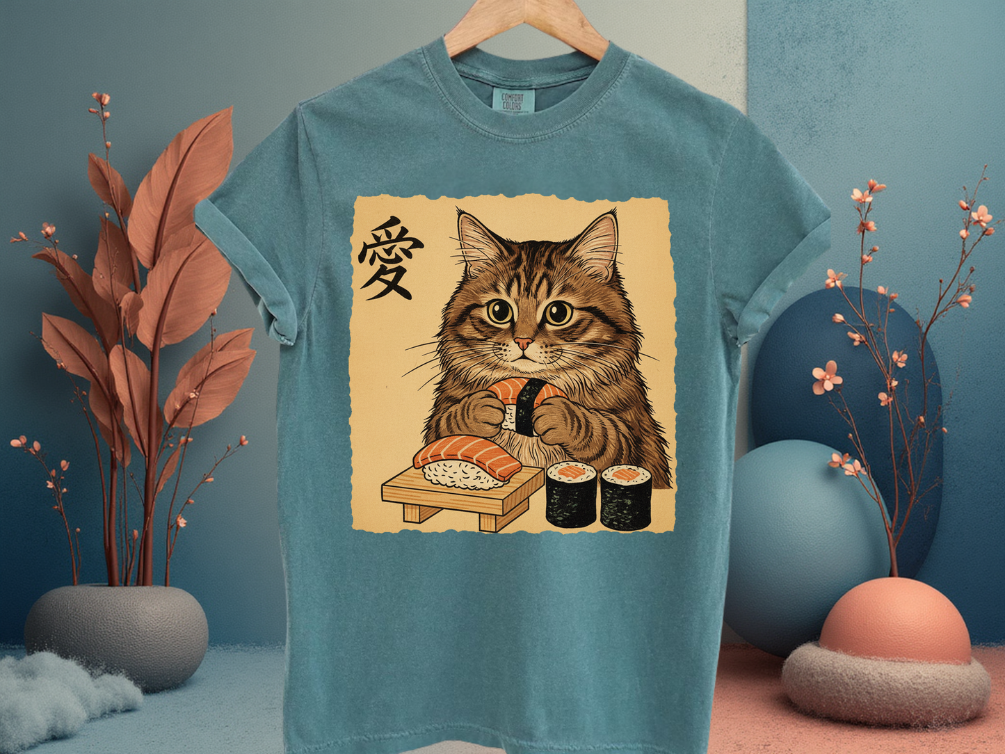 Sushi Cat Japanese Art T-Shirt Vintage Ukiyo-e Graphic Comfort Colors 1717 Tee