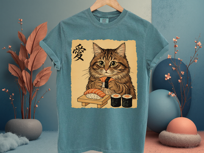 Sushi Cat Japanese Art T-Shirt Vintage Ukiyo-e Graphic Comfort Colors 1717 Tee