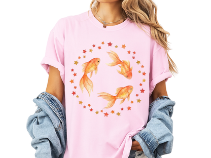 Goldfish Circle Graphic T-Shirt – Watercolor Fish Art | Comfort Colors 1717 Unisex Tee