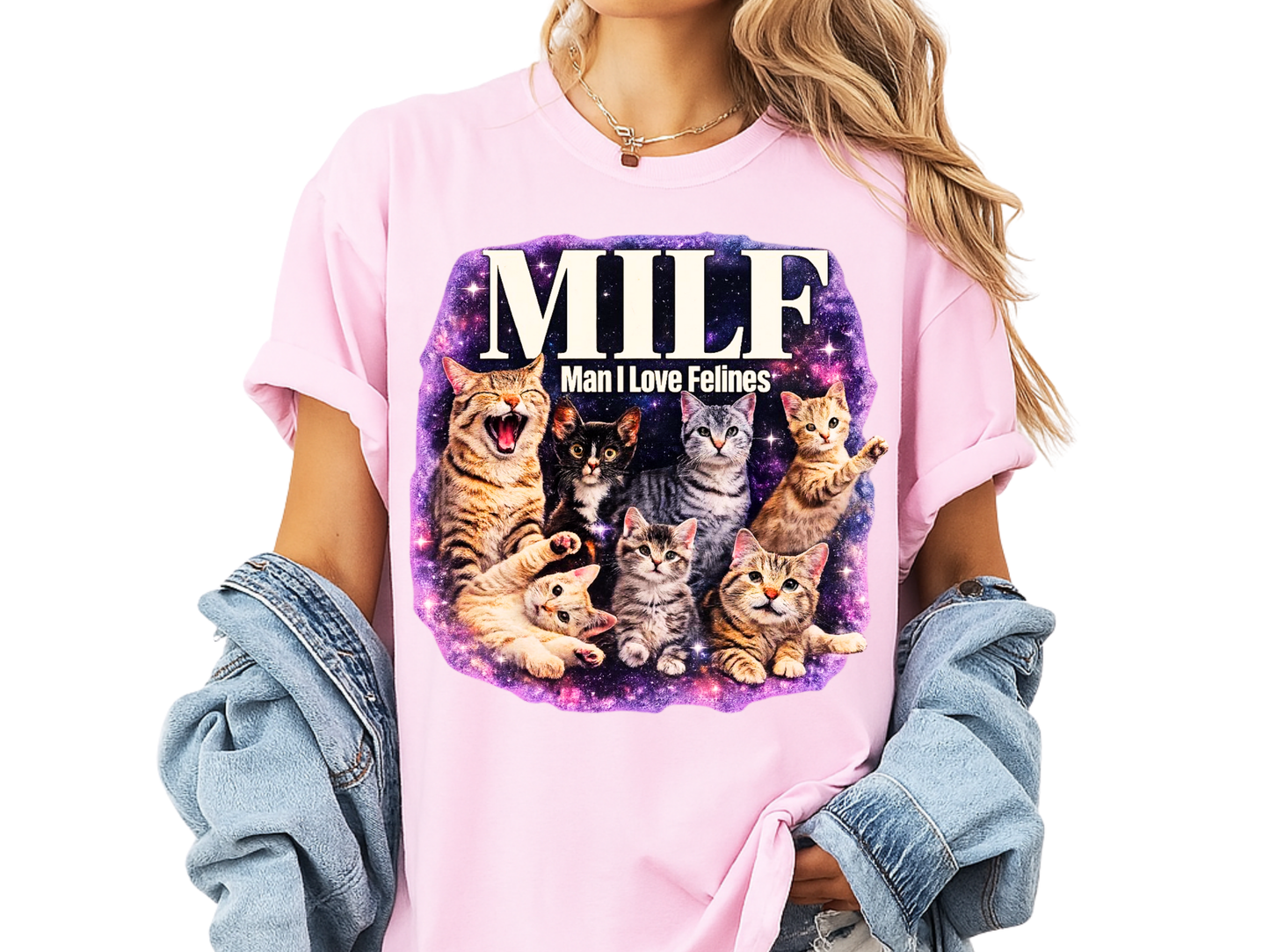 MILF Man I Love Felines T-Shirt – Funny Cat Lover Galaxy Design | Comfort Colors 1717 Unisex Tee