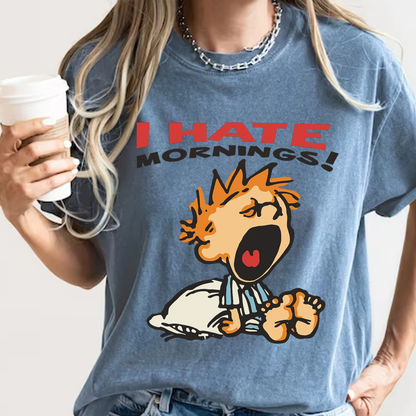 I Hate Mornings Retro Graphic Tee - Comfort Colors 1717 Shirt