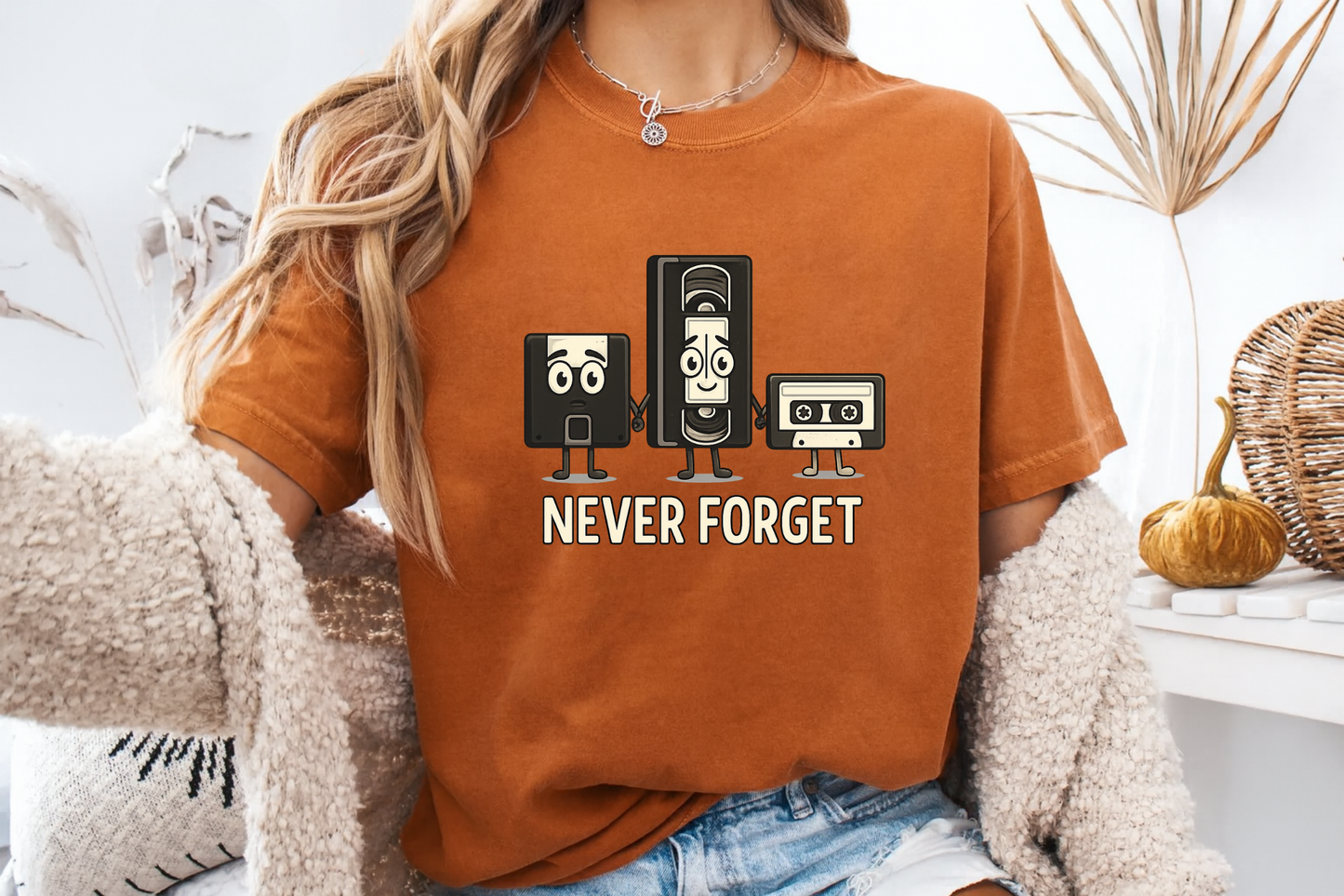 Never Forget Retro Tech T-Shirt | Funny VHS Floppy Disk & Cassette Graphic | Comfort Colors 1717 Nostalgia Tee